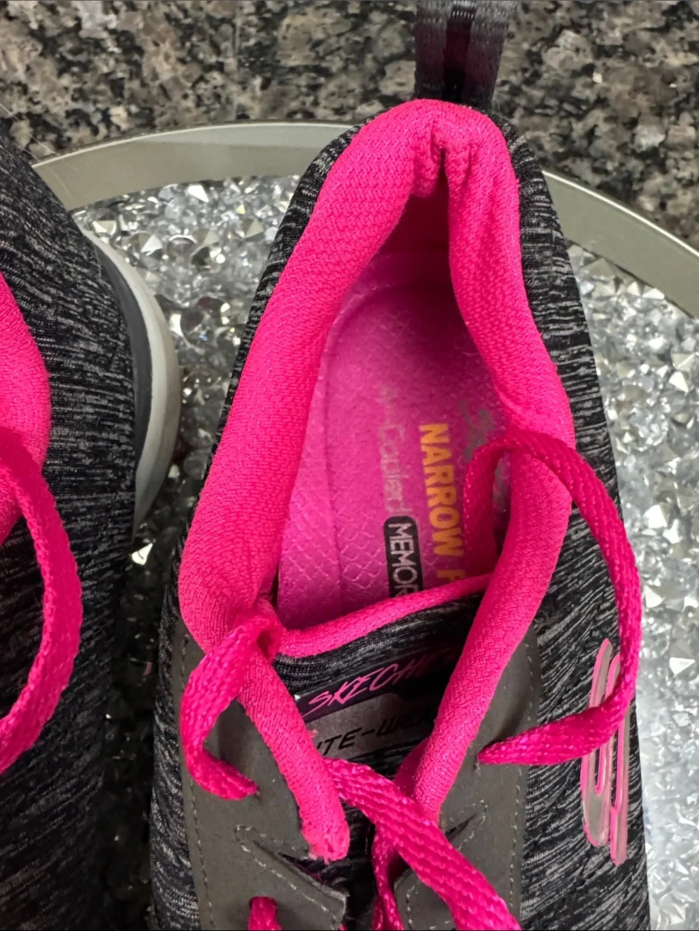 Skechers lite-weight Gray Athletic Sneakers with Bright Pink Accents 9.5
